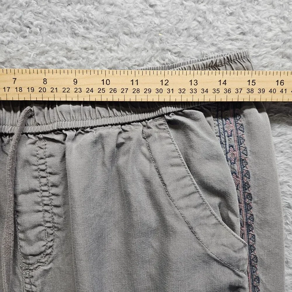 Knox Rose Gray Jogger Pants Size Embroidery Size Medium Boho Hippie Casual